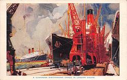 A Cunarder Discharging Cargo in London Docks